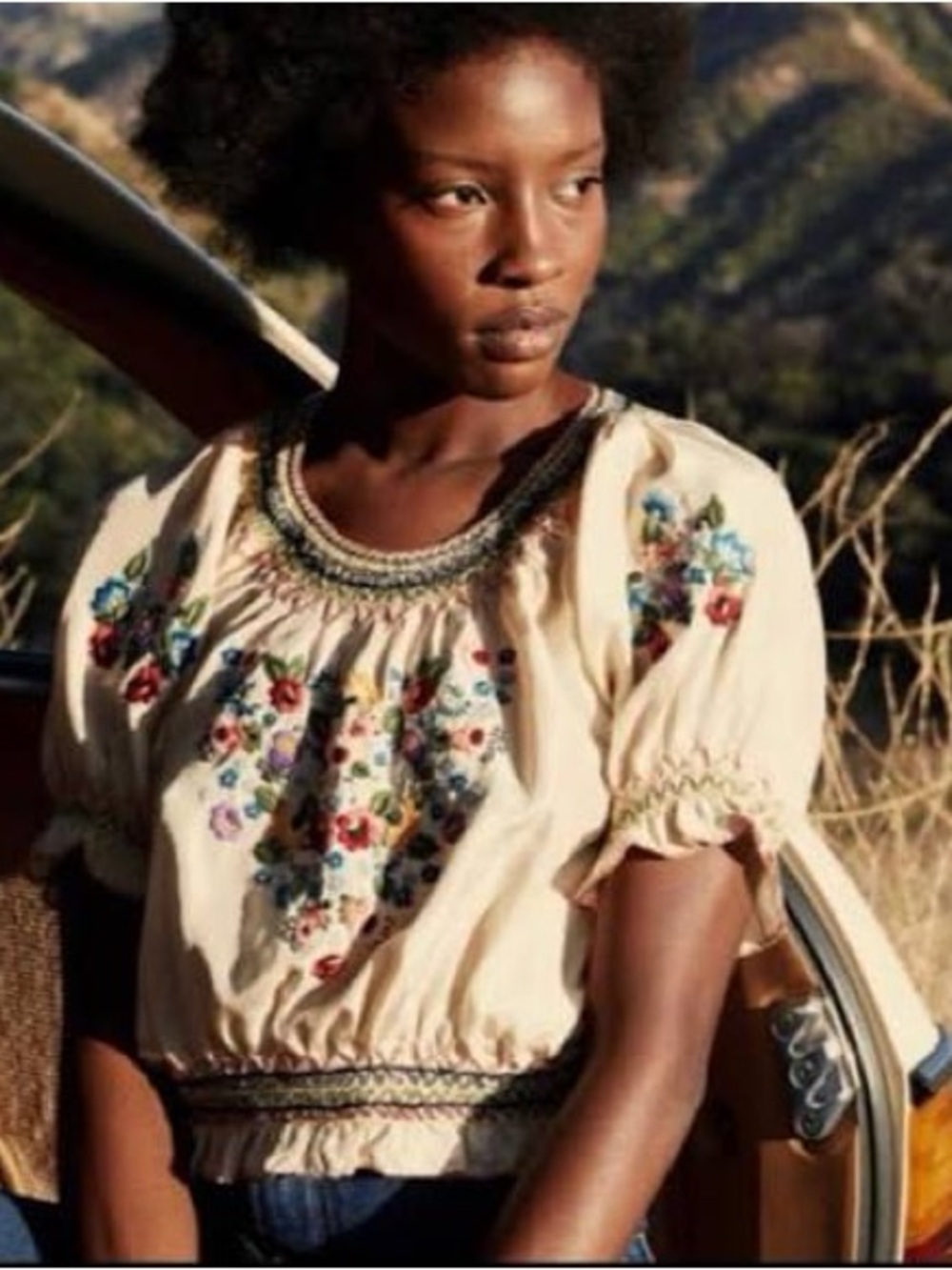 DÔEN Antonella top in Cream w/ Rainbow Smocking - S
